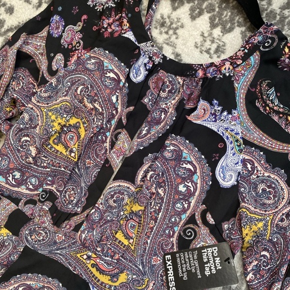 NWT BOHO Express Long Sleeve Keyhole Tie & Open Back Paisley Maxi Fall Dress - Picture 3 of 6